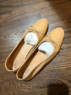 ZARA Women’s Neutral Tan Leather Ballet Flats with Bow